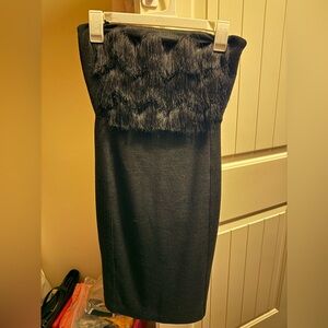 Black strapless mini dress with fringe top